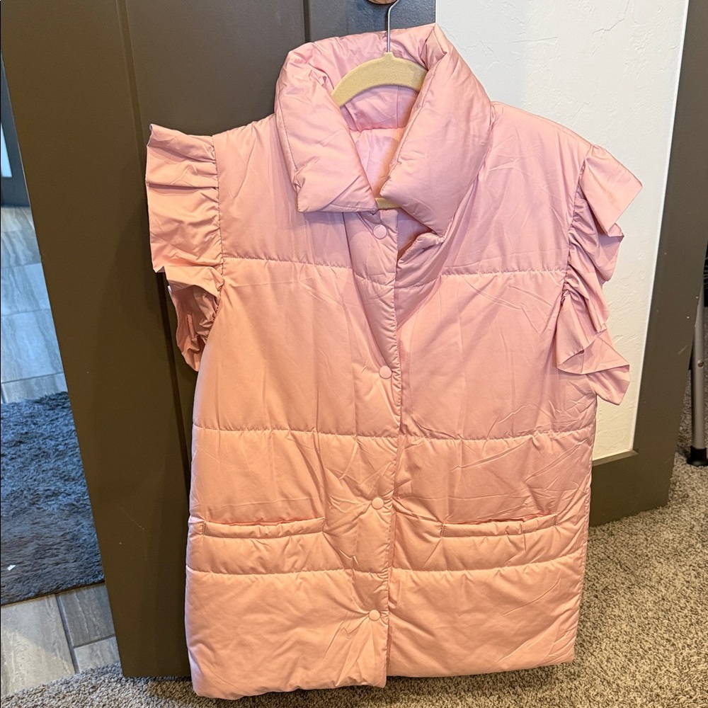 Pink Ruffled Sleeve Puffer Vest